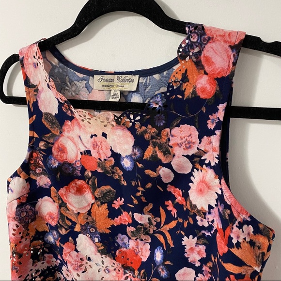 Blue & Pink Floral Cropped Tank Top | Cut Outs | S - Picture 4 of 8